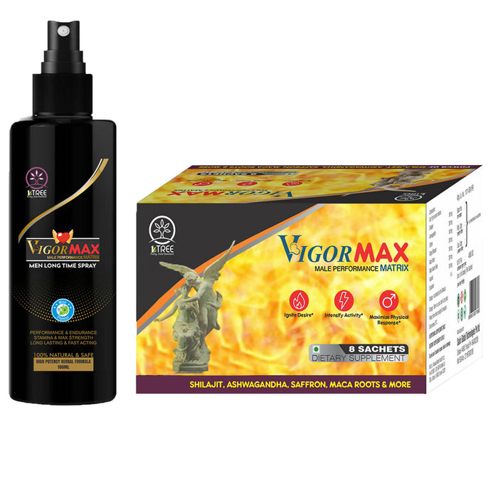 1 Tree Vigormax Delay Spray + Male Performance Sachets - Increase Man Power & Stamina (Pack of 2)