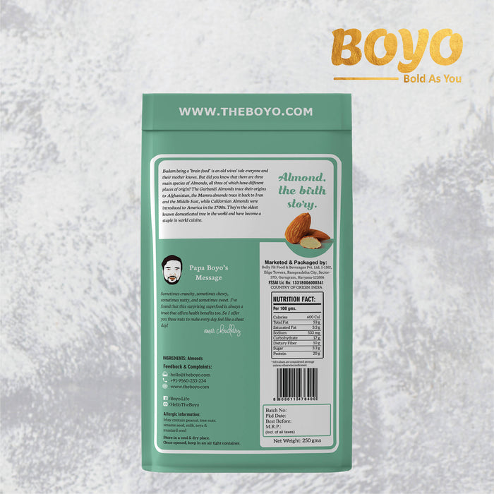 BOYO 100% Natural California Almonds 250 gms - Badam, Vegan & Gluten-Free