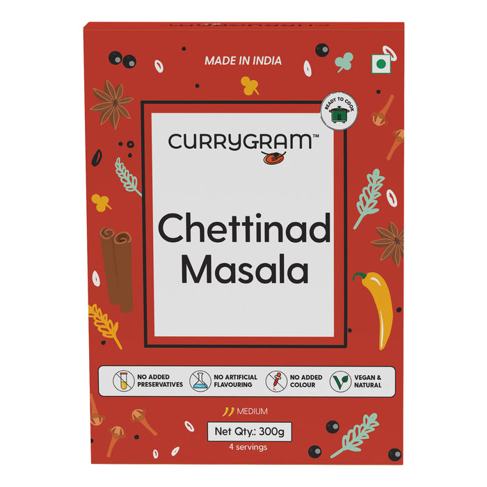 Currygram Chettinad Masala, ready to cook, 300 gm, all natural ingredients, no preservatives and artificial colours added, medium spicy, serves 4