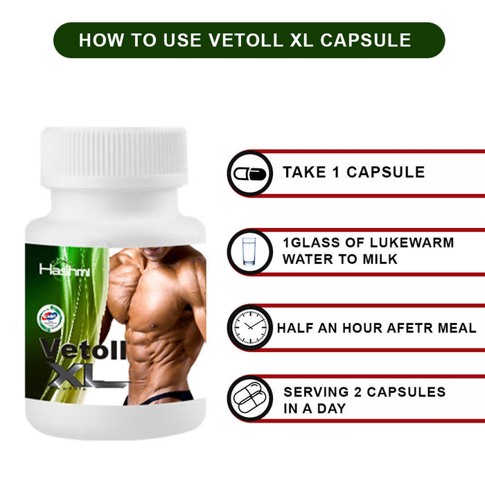 Hashmi VETOLL XL capsule | Helps to gain body weight for male & female 20 Capsule