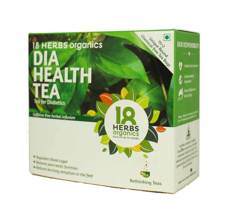 18 Herbs Organics Dia Health Tea - Tea for Diabetics, Regulates Blood Sugar and Restores Pancreatic Function