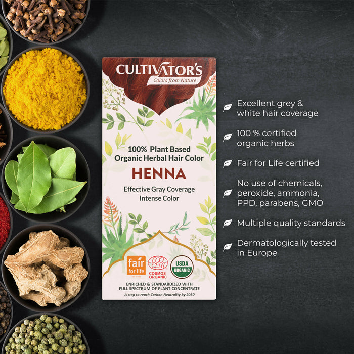 Cultivator's Organic Hair Colour - Herbal Hair Colour for Women and Men - Ammonia Free Hair Colour Powder - Organic Henna Powder for Hair  - Natural Hair Colour Without Chemical, (Henna) - 100g