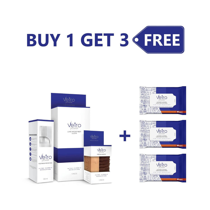 Vetro Power Shoe Care Kit - Buy 1 Get 3 Leather Wipes (pack of 10) FREE - Local Option