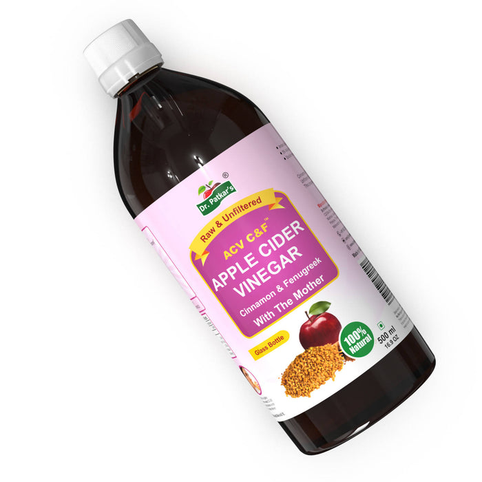 Dr. Patkar's Apple Cider Vinegar with Cinnamon & Fenugreek | Unfiltered & Undiluted | Suitable for Sugar & Diabetes Control with Improved Immunity & Lowers Bad Cholesterol (With Mother) 500ml