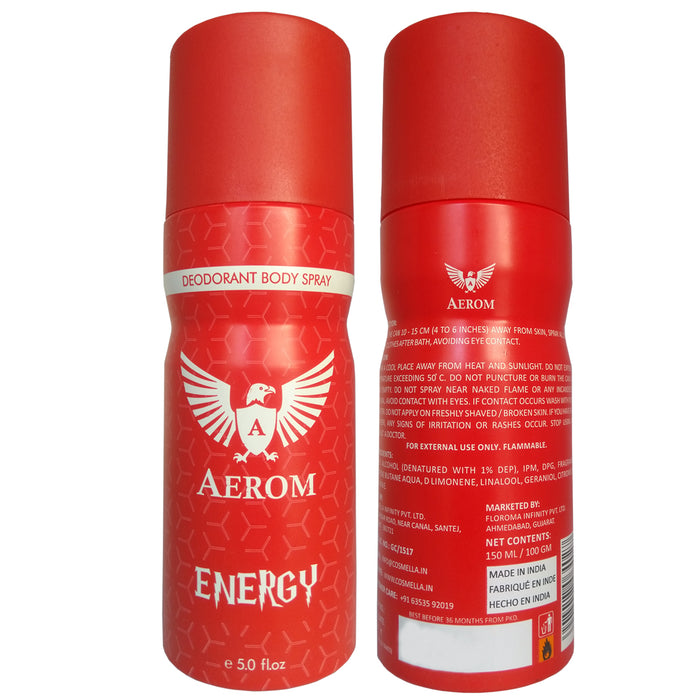 Aerom Premium Energy Deodorant Body Spray For Men, 150 ml (Pack of 1)