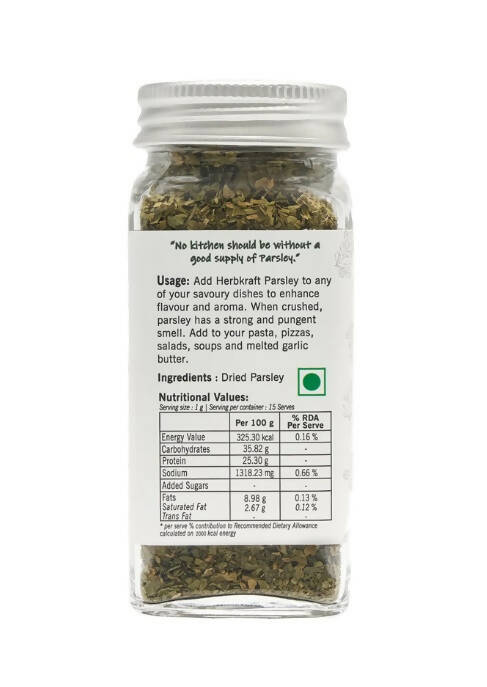 Herbkraft - Parsley 15 GM Pack of 1 | Fresh and Natural Herbs and Seasonings | Dry Leaves | Grocery - Masala - Spices | Vegetable Stir Fry - Pizza - Pasta - Salads | No Added Colour and Flavour