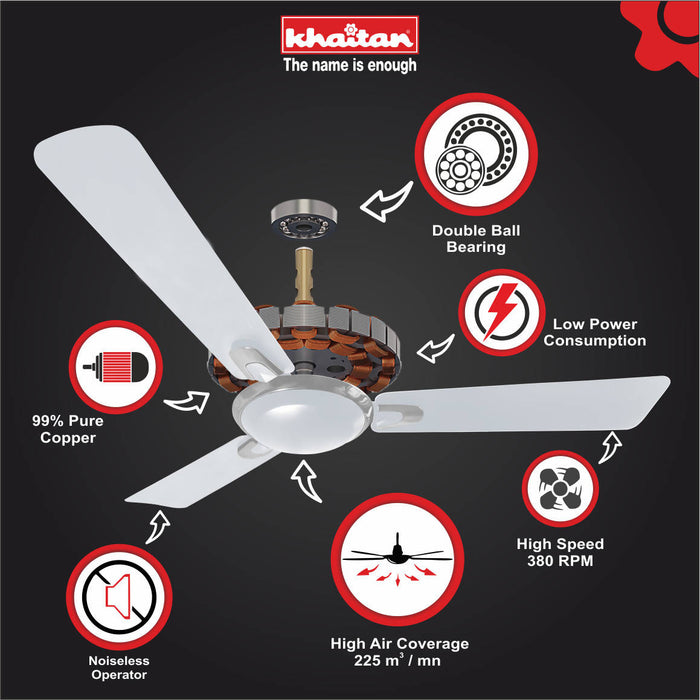 Khaitan WAVE 1200 mm, 3 Blades Ceiling Fan, 380 RPM ( Full White )
