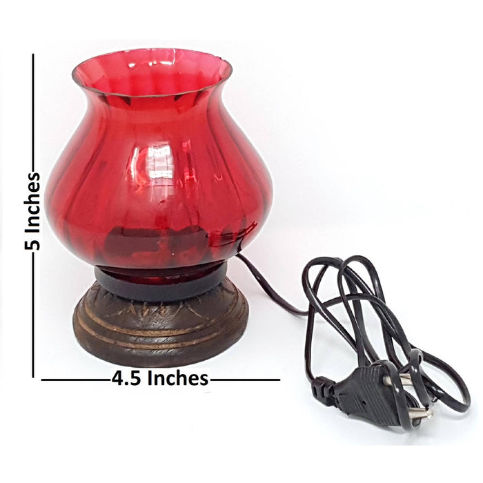 Desi Karigar® Wooden & Glass Hand carved Colored Electric Chimney Lamp design Red