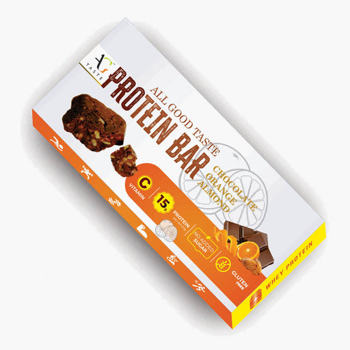 AG Taste 15G Protein Bar-Glutenfree, Sugarfree Chocolate Orange Almond -270 g (6x45g), Pack of 6 bars - Local Option