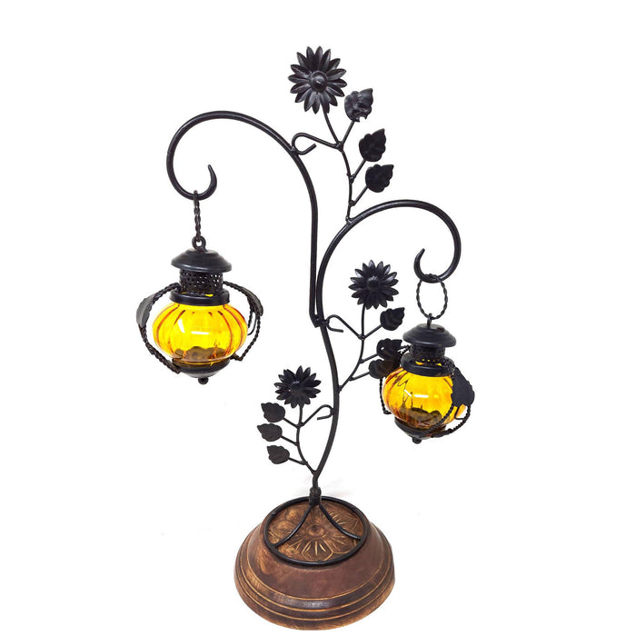 Desi Karigar® Attractive Glass With Metal Candle Stand Lantern