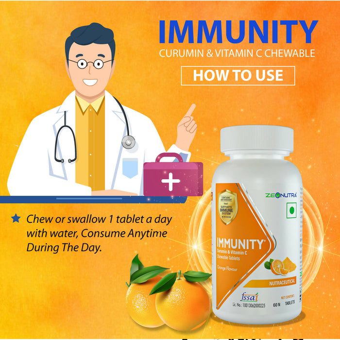 Zeon (A Promise of Good Health) Zeonutra Nano Curcumin and Vitamin C Orange Flavoured Immunity Chewable Tablets for Kids & Adults - 60 Immunity Booster Supplement Tablets for Daily Immune Support