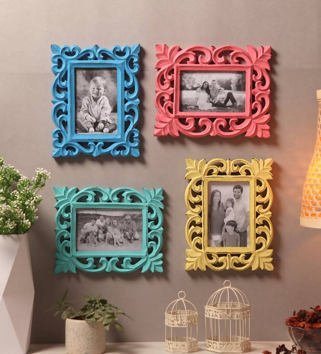Yatha Set of 4 Decorative Carved Rectangle Photo Frame ( Photo Size : 5 X 7 INCH )