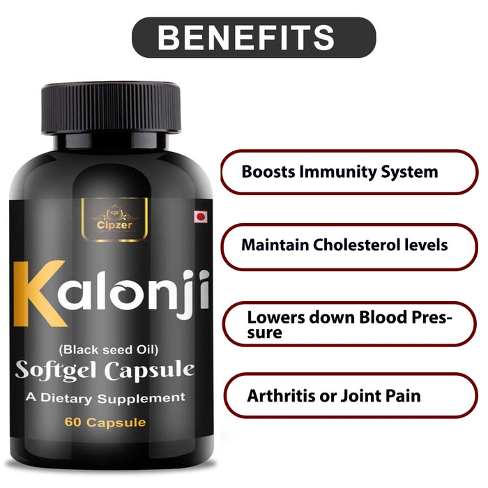 CIPZER Kalonji Tablets for Men and Women (Extracted from Black Seed/ Nigella sativa)- Vegetarian Omega 3 Supplement- Good For Digestion & Immunity Support- Maintain Cholesterol levels- ( Pack of 2) ( Prescription Not Required )
