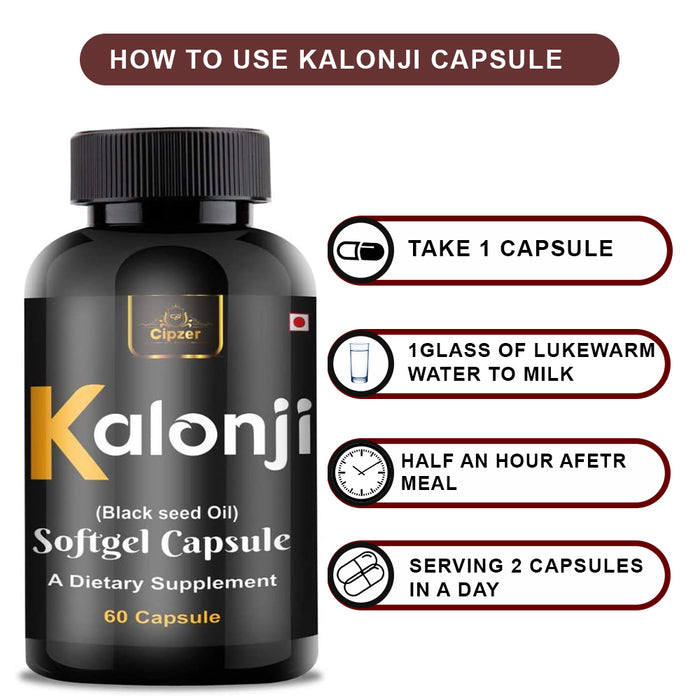 CIPZER Kalonji Tablets for Men and Women (Extracted from Black Seed/ Nigella sativa)- Vegetarian Omega 3 Supplement- Good For Digestion & Immunity Support- Maintain Cholesterol levels- ( Pack of 2) ( Prescription Not Required )
