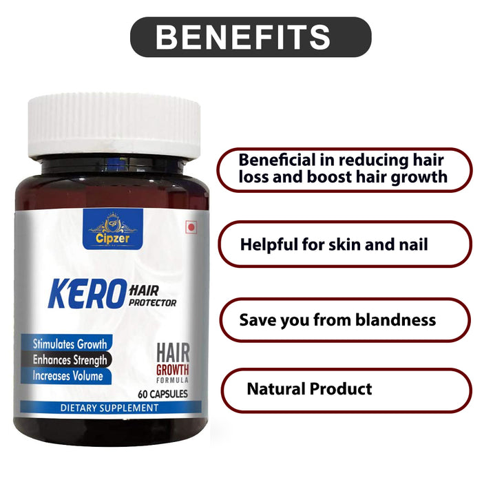 CIPZER Kero Hair Protector Capsule Prevents Hairfall And Supports Healthy Growth Of Hair-120caps- Hair Fall, Damage Repair, Anti-dandruff, Shinning In Men & Women Enriched With Ayurvedic Ingredients- ( Pack of 2) ( Prescription Not Required )