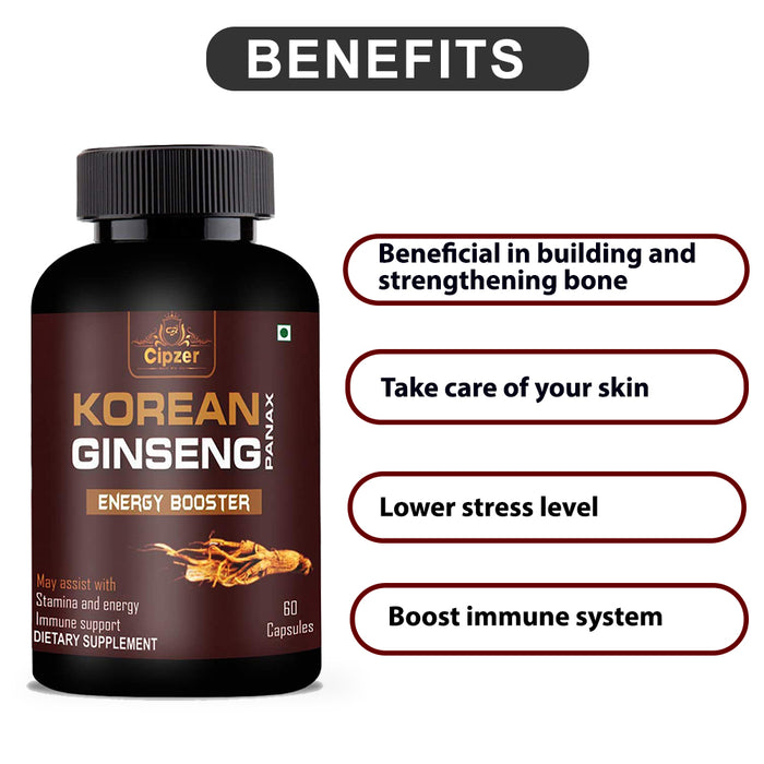 CIPZER Korean Ginseng Root Extract Natural & Pure Extract For Men & Women For Strength, Energy & Performance- Plant-based Supplement- Improve Immune System ( Pack of 2) ( Prescription Not Required )