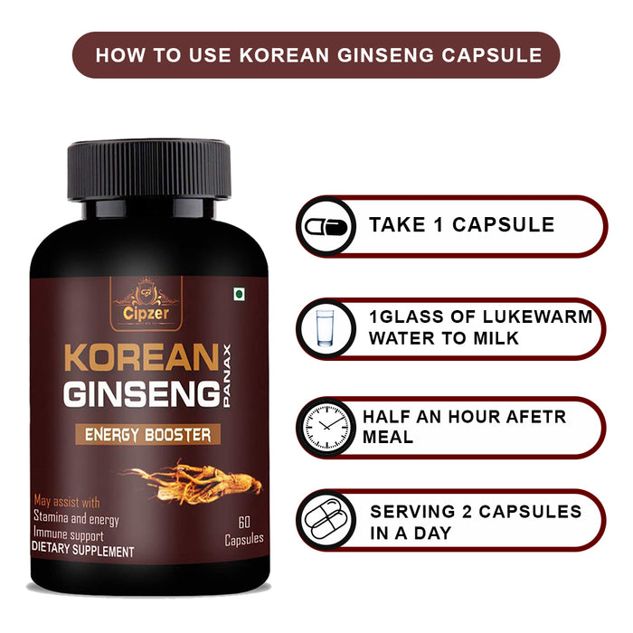 CIPZER Korean Ginseng Root Extract Natural & Pure Extract For Men & Women For Strength, Energy & Performance- Plant-based Supplement- Improve Immune System ( Pack of 3) ( Prescription Not Required )