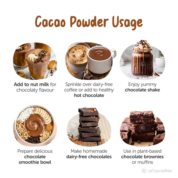 Cacao Powder - 100% Natural, Raw & Organic, 200g - Unsweetened & Non Alkalised without Artificial Flavours/Colors or Preservatives