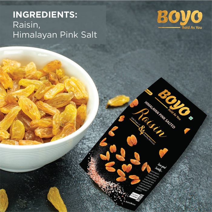 BOYO Salted Raisin 500g (2 x 250g) - Himalayan Pink Salted, Natural, Long, Golden, Good Source of Protein and Dietary Fibres