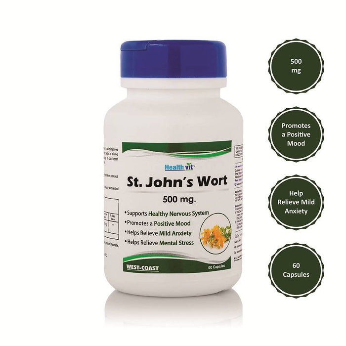 Healthvit St. John's Wort 500mg, 60 Capsules| Mood, Anxiety & Depression Support, Tincture & Mental Health - Local Option