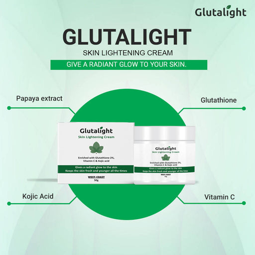 Glutalight Glutathione, Vitamin C, Kojic Acid Skin Brightening & Lightening Cream 50g, No Parabens, No Sulphates, No Silicone - Local Option