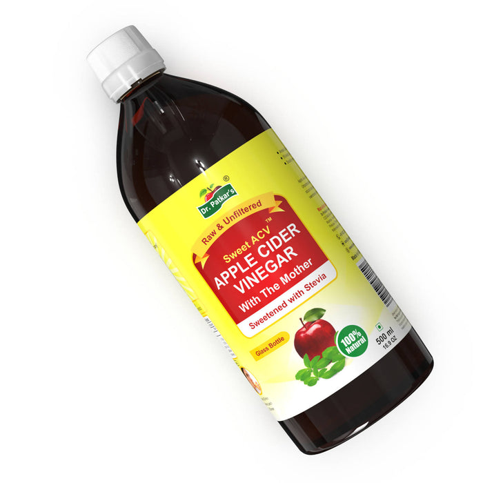 Dr. Patkar's Apple Cider Vinegar with Stevia 500ml | Unfiltered and Undiluted | Suitable for Weight Loss, Immunity (With Mother) Naturally Sweetened (Sugar Free) 500ML