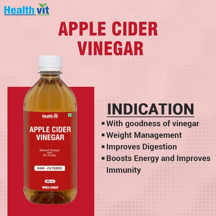 Healthvit Natural Apple Cider Vinegar with Mother Vinegar Raw Filtered - 500 ml - Local Option