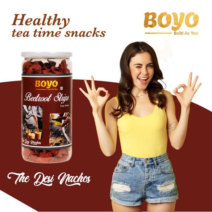 BOYO Beetroot Strips Tangy Masala 150g Combo (Pack of 2) Tea Snacks Spicy Snacks