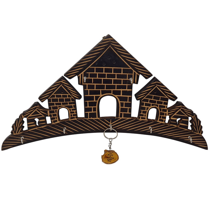 Desi Karigar® Beautiful Home Shaped Wooden Wall Key Hanger Panel