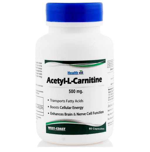 Healthvit Acetyl L Carnitine (Alcar) 500mg - 60 Capsules For Muscle, Heart & Brain, Weight Management - Local Option