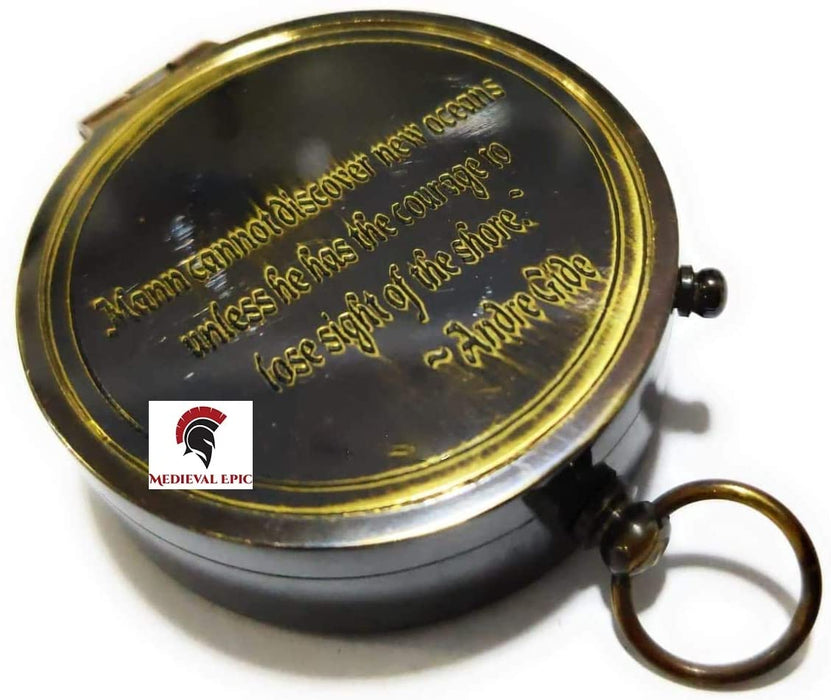 Man Cannot Discover New Oceans Antique Brass Directional Magnetic Compass