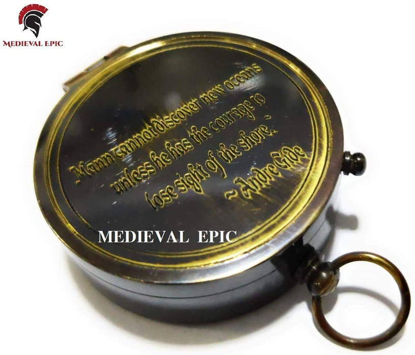 Man Cannot Discover New Oceans Antique Brass Directional Magnetic Compass
