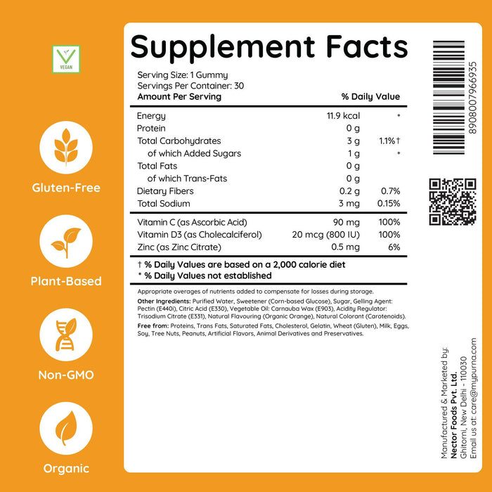 Purna Bright skin Vitamin C Orange Gummies for Adults & Kids (Immunity, Antioxidant, Skincare, Organic Vitamin C Source, Vegan & Keto Friendly), 1 Month Pack, 30 Gummy Bears (1 per day)