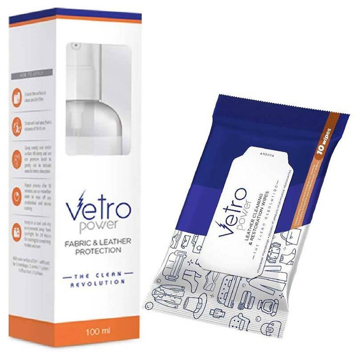 Vetro Power Clean & Protect Bundle: Fabric & Leather Protection + Leather Cleaning & Restoration Wipes - Local Option