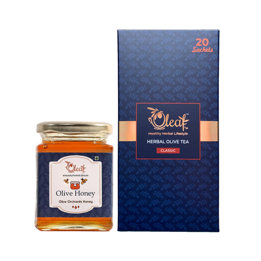 Oleaf Combo 1 (Herbal Olive Tea Classic 20 tea bags bundle with Olive Orchards Honey 350 g) - Local Option