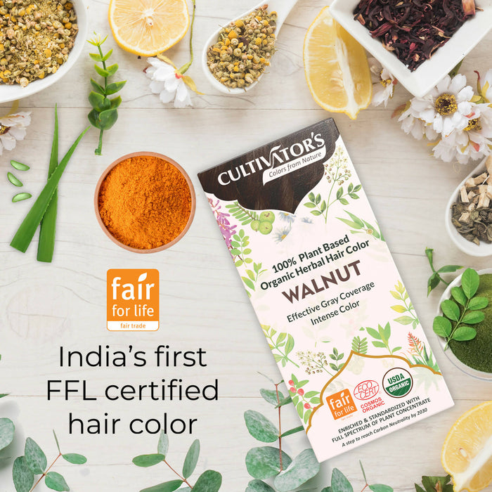 Cultivator's Organic Hair Colour - Herbal Hair Colour for Women and Men - Ammonia Free Hair Colour Powder - Natural Hair Colour Without Chemical, (Walnut) - 100g