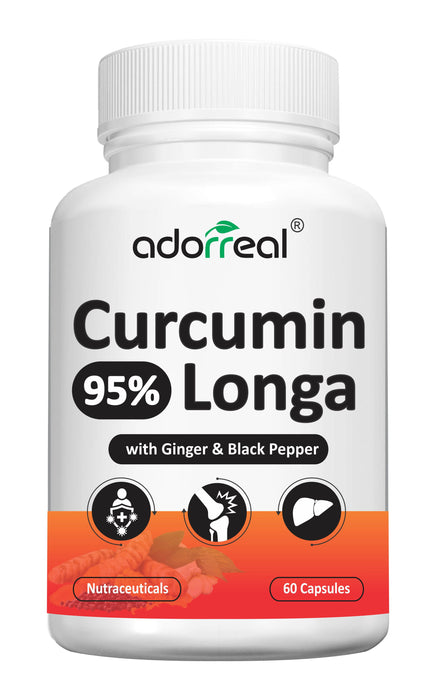 Adorreal Curcumin longa - with Turmeric ginger & Black Pepper Capsules for Men & Women Supplement | 60 Capsules |