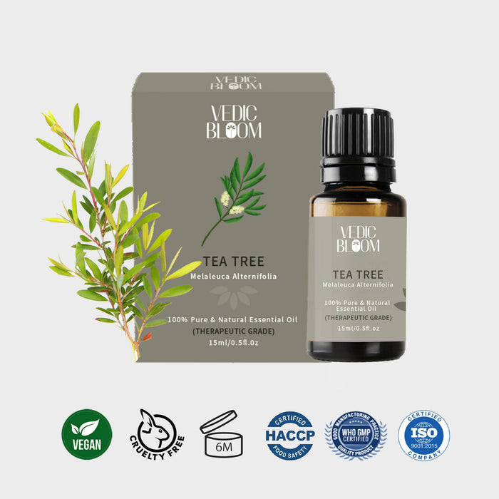 Vedic Bloom Tea Tree Essential Oil 15 ml for Acne, Excessive Dryness, Scars, Dandruff, Itchy Scalp