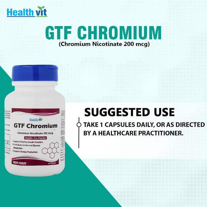 Healthvit GTF Chromium (Chromium Nicotinate) 200 mcg, 60 Capsules| Maintain Healthy Blood Sugar Levels and Supports Glucose Metabolism - Local Option
