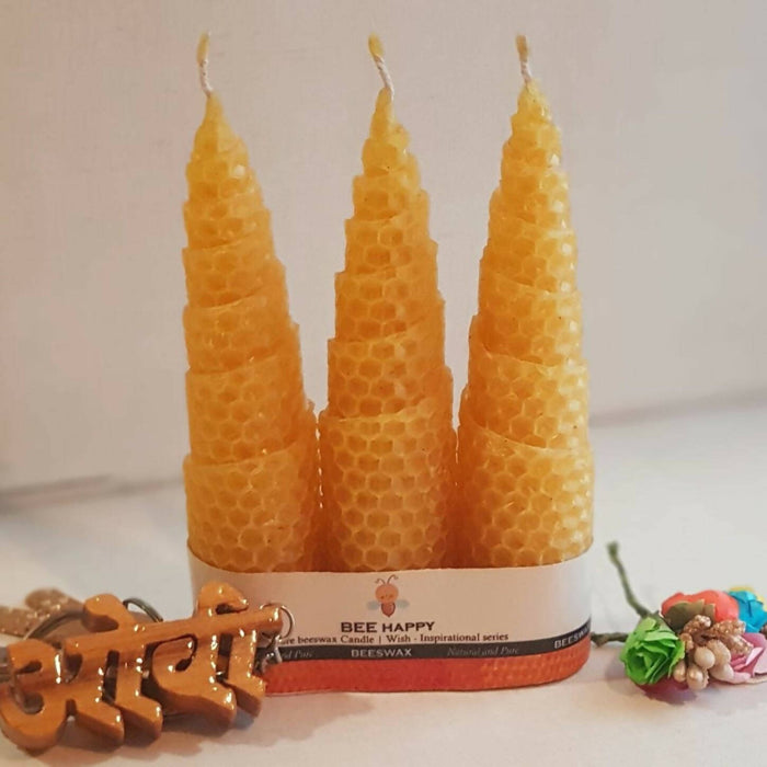 BEE Happy | Pure Beeswax Hand-Rolled – Tree Candle (pack of 3)