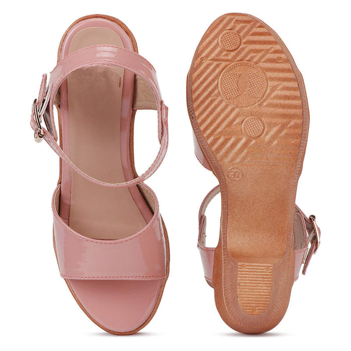 Pink Patent Cone Heel Women Stylish Fancy and Comfort Trending Fashion Sandal