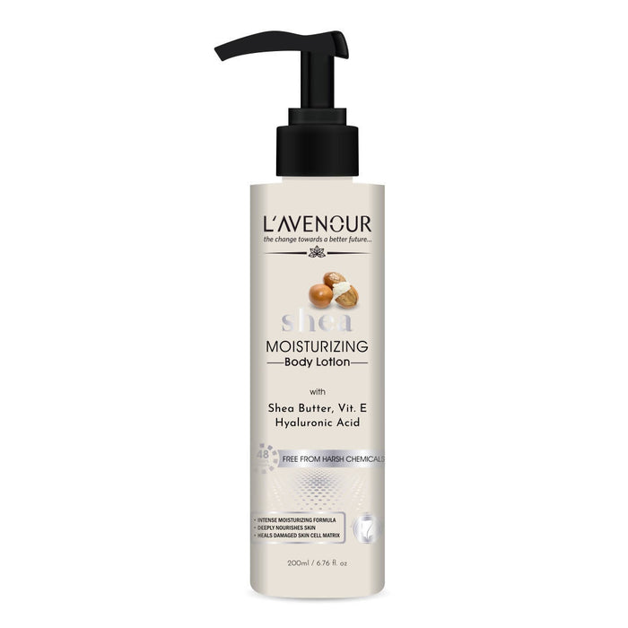 L'avenour Shea Butter Moisturizing Body Lotion 200ml | Enriched with Shea Butter, Vitamin E & Hyaluronic Acid
