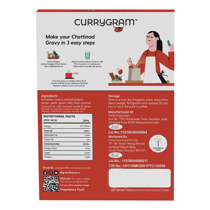 Currygram Chettinad Masala, ready to cook, 300 gm, all natural ingredients, no preservatives and artificial colours added, medium spicy, serves 4