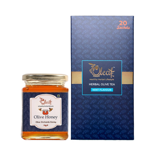 Oleaf Combo 3 (Herbal Olive Tea Mint 20 Tea Bags Bundle with Olive Orchards Honey 350 g) - Local Option