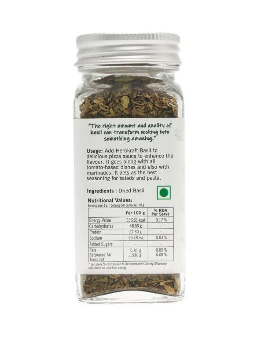 Herbkraft - Basil 19 GM Pack of 1 | Fresh and Natural Herbs and Seasonings | Dry Leaves | Grocery - Masala - Spices | Vegetable Stir Fry - Pizza - Pasta | No Added Colour and Flavour