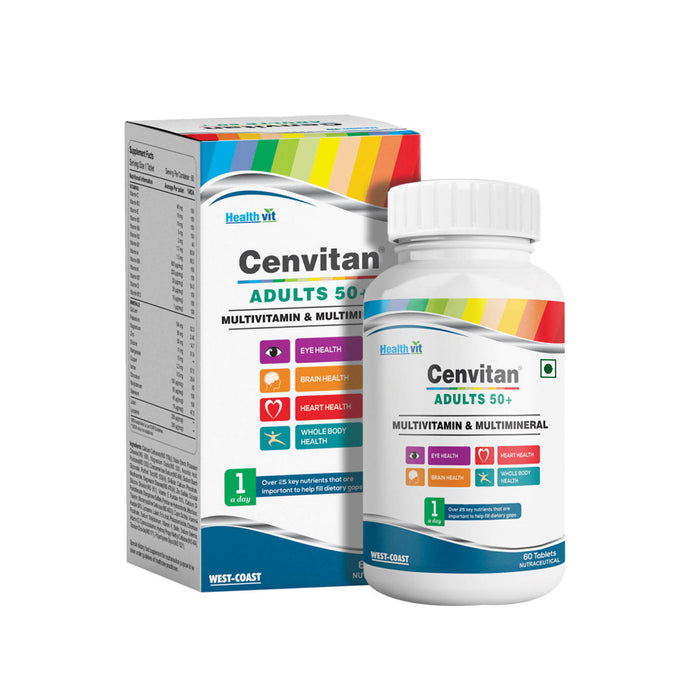 Healthvit Cenvitan Adults 50+ Multivitamin & Multimineral with 25 Nutrients (Vitamins and Minerals) | Eye Health, Heart Health, Brain Health and Whole Body Health - 60 Tablets - Local Option