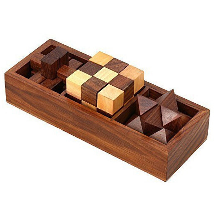 Desi Karigar® 3-In-One 3D Wooden Puzzle Games Set Brain Teaser