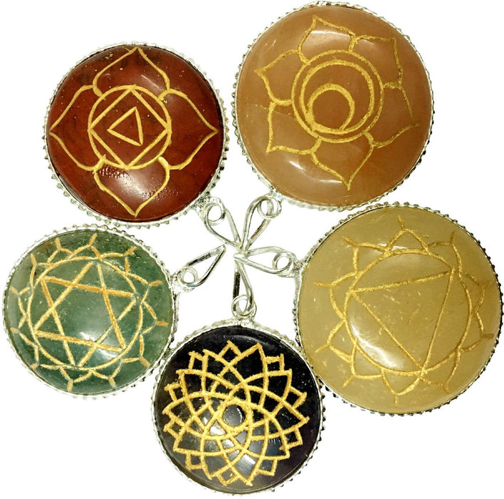 SATYAMANI Natural Energized Original Reiki Symbol Round Pendant Set of 5 pcs.