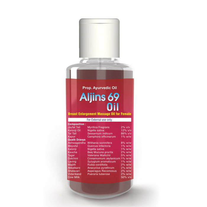 Aljins 69 Female Oil | Ayurvedic Women Massage Oil Ashwagandha, Mayufal, Kalonji Oil, Tagar, Jayfal Oil, Tal Oil (50 Ml) | Xovak Pharmtech