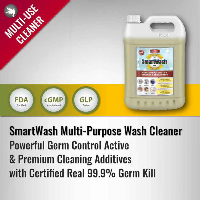 SmartWash Multi-Purpose Wash & Cleaner Concentrate for Floor, Bathroom, Laundry, Hand, Dishes with 99.9% Germ Kill Disinfectant Sanitizer Action (Citron), 5L